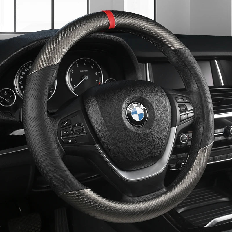 Carbon Fiber & Leather Car Steering Wheel Cover