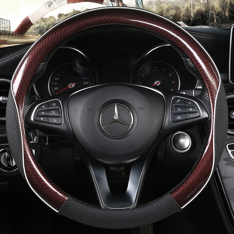 Carbon Fiber & Leather Car Steering Wheel Cover