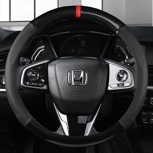 38cm Carbon Fiber Leather Car Steering Wheel Cover
