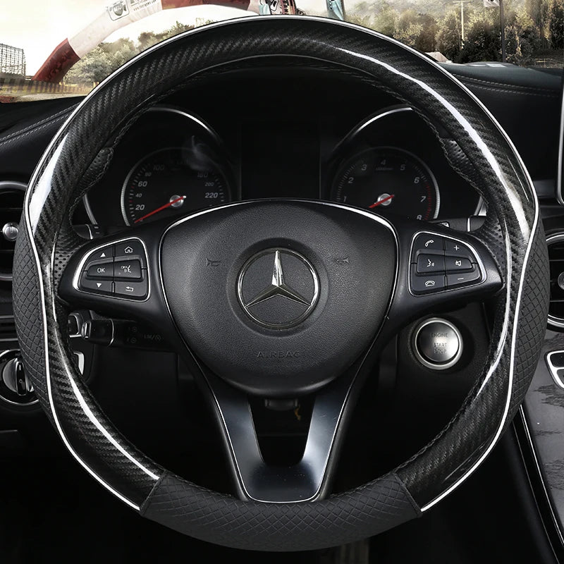 Carbon Fiber & Leather Car Steering Wheel Cover