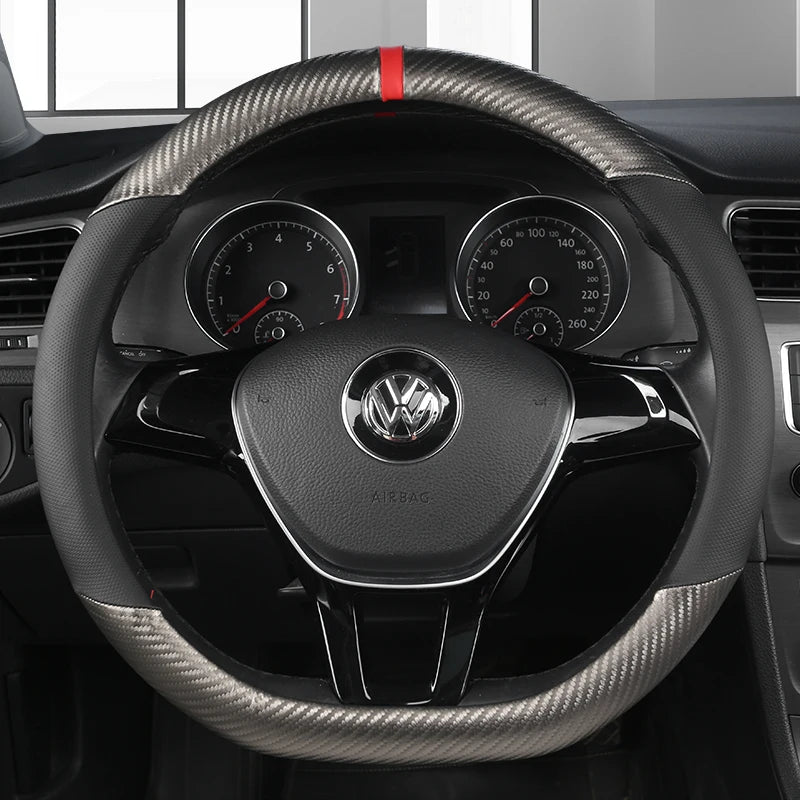 Carbon Fiber & Leather Car Steering Wheel Cover