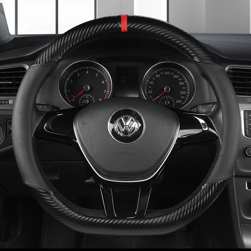 Carbon Fiber & Leather Car Steering Wheel Cover
