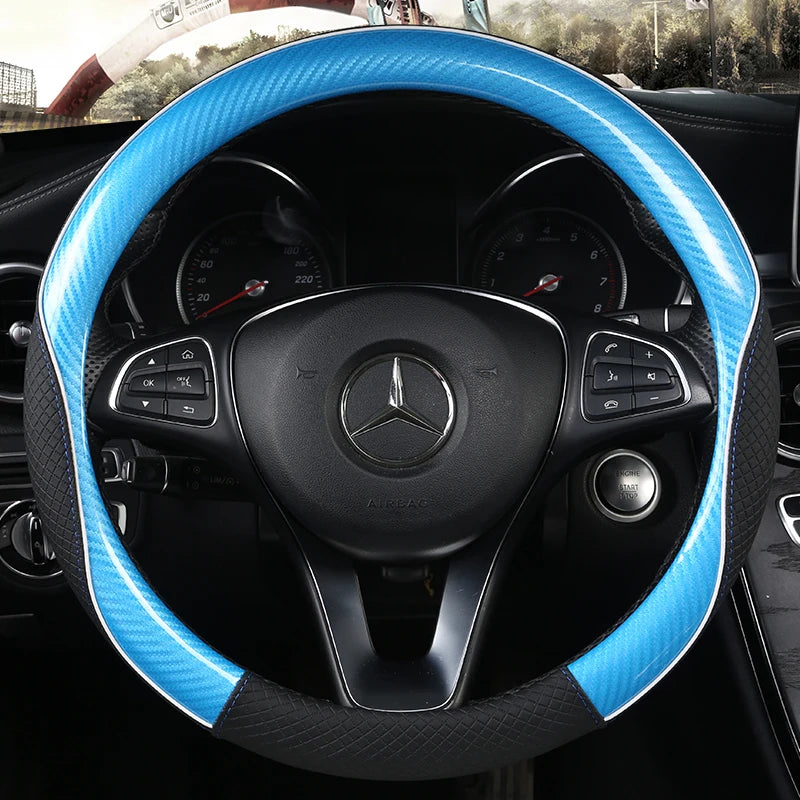 Carbon Fiber & Leather Car Steering Wheel Cover