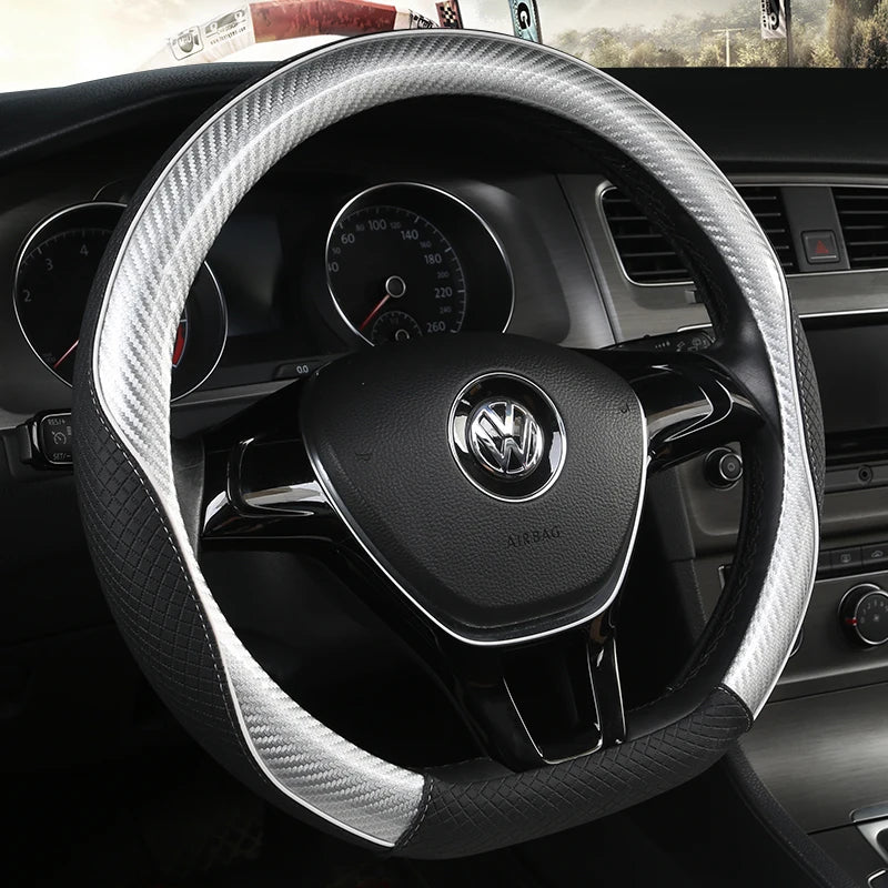 Carbon Fiber & Leather Car Steering Wheel Cover