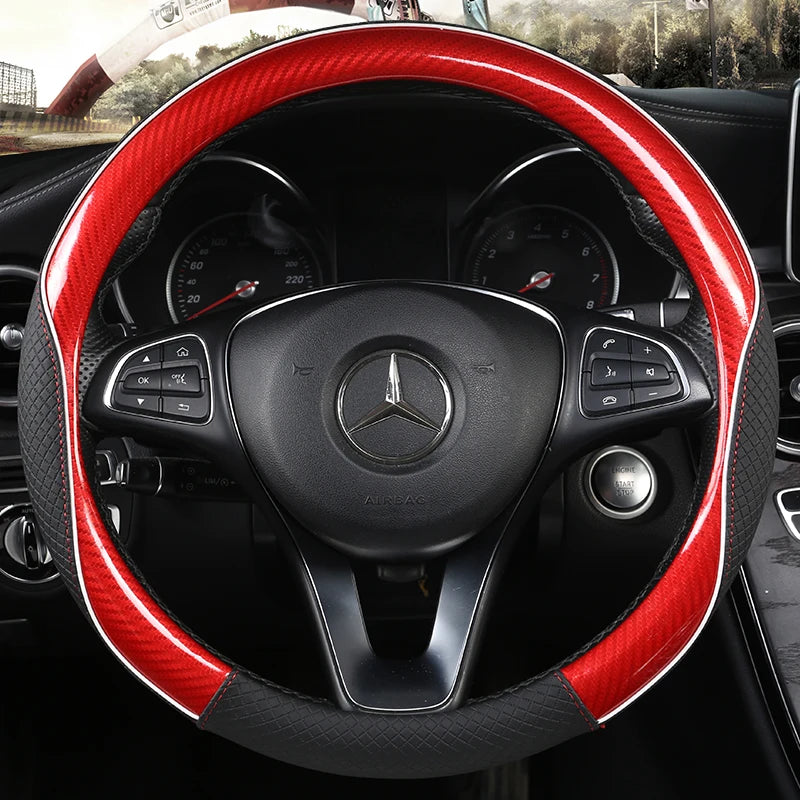 Carbon Fiber & Leather Car Steering Wheel Cover