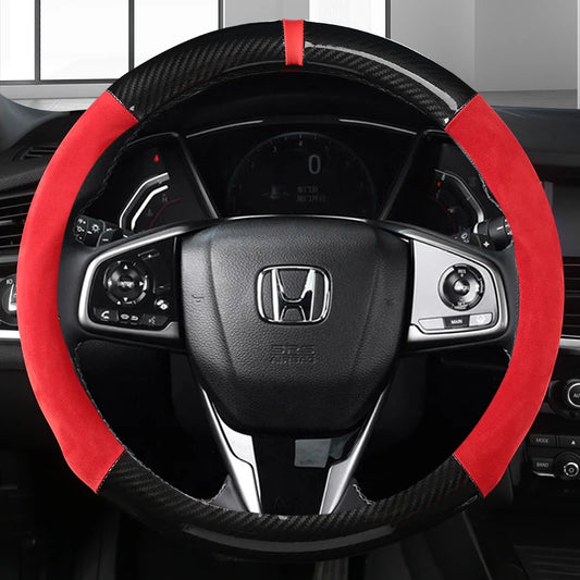 38cm Carbon Fiber Leather Car Steering Wheel Cover