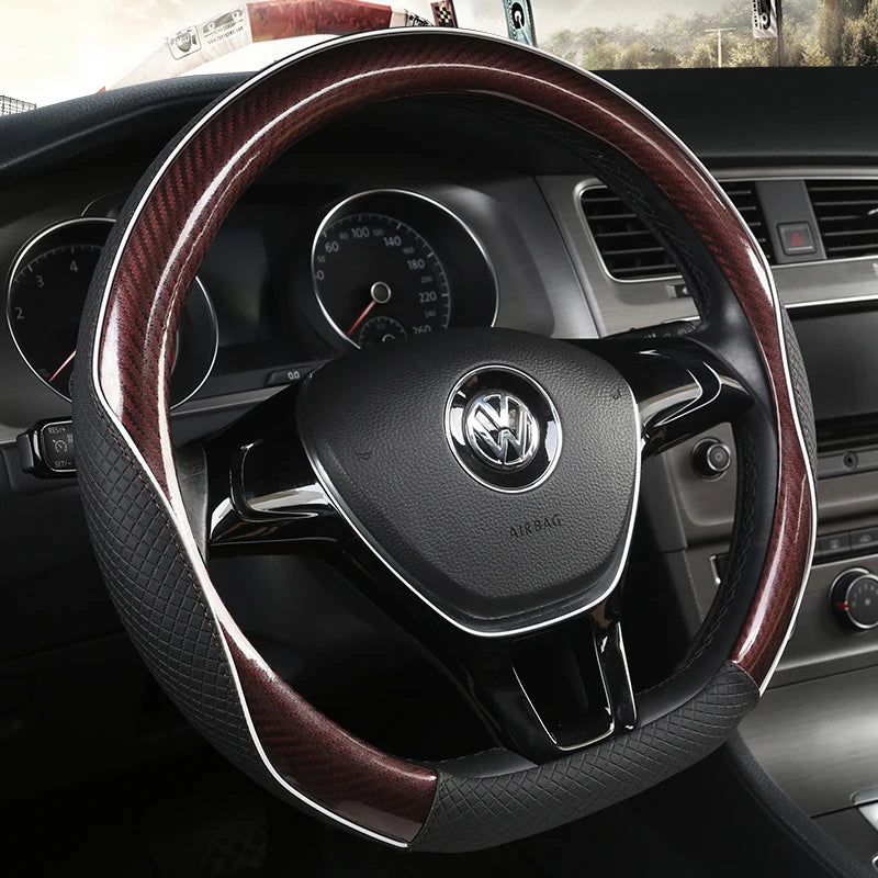 Carbon Fiber & Leather Car Steering Wheel Cover