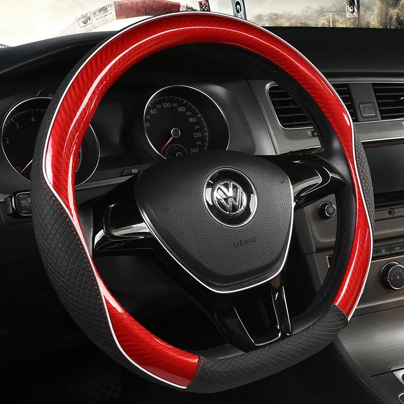 Carbon Fiber & Leather Car Steering Wheel Cover