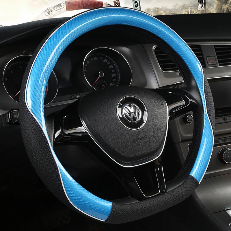 Carbon Fiber & Leather Car Steering Wheel Cover