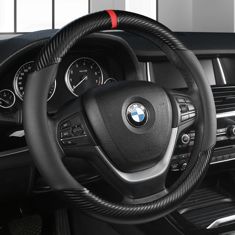 Carbon Fiber & Leather Car Steering Wheel Cover