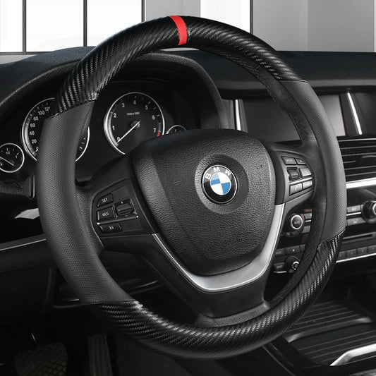 Carbon Fiber & Leather Car Steering Wheel Cover