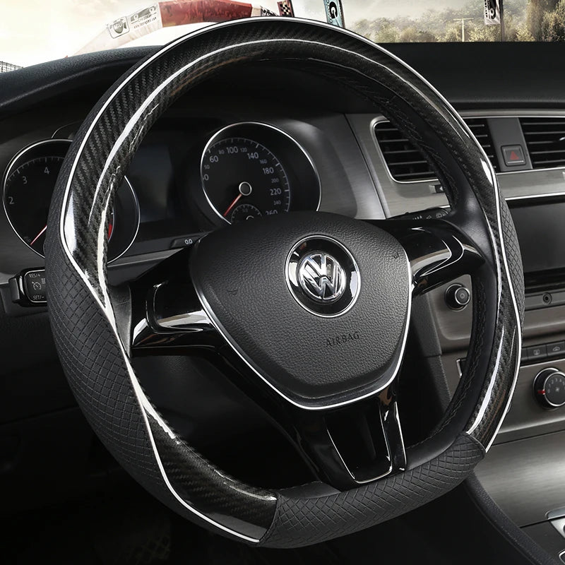 Carbon Fiber & Leather Car Steering Wheel Cover