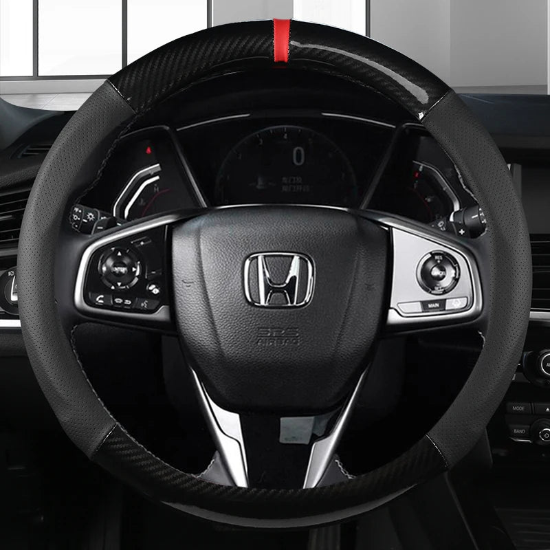 38cm Carbon Fiber Leather Car Steering Wheel Cover