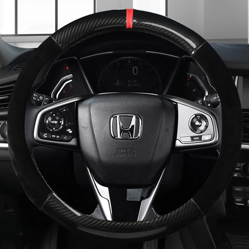 38cm Carbon Fiber Leather Car Steering Wheel Cover