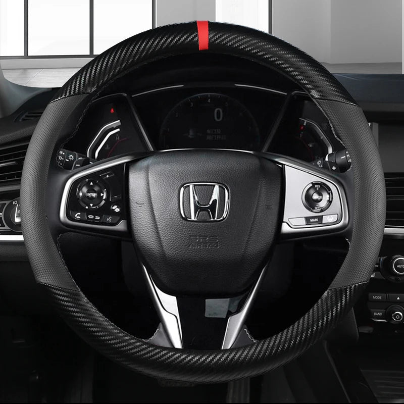 38cm Carbon Fiber Leather Car Steering Wheel Cover