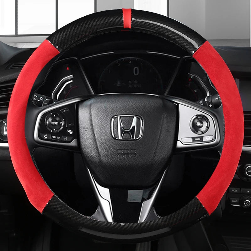 38cm Carbon Fiber Leather Car Steering Wheel Cover