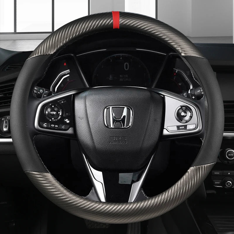 38cm Carbon Fiber Leather Car Steering Wheel Cover