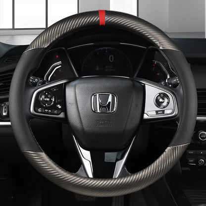 38cm Carbon Fiber Leather Car Steering Wheel Cover