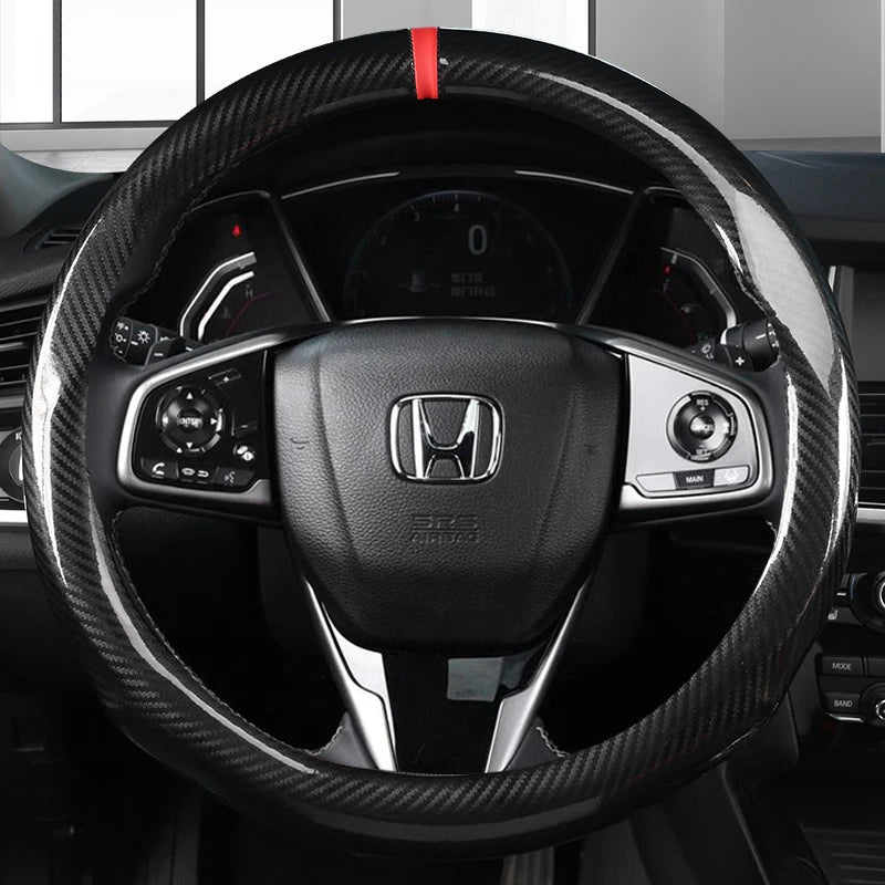 38cm Carbon Fiber Leather Car Steering Wheel Cover